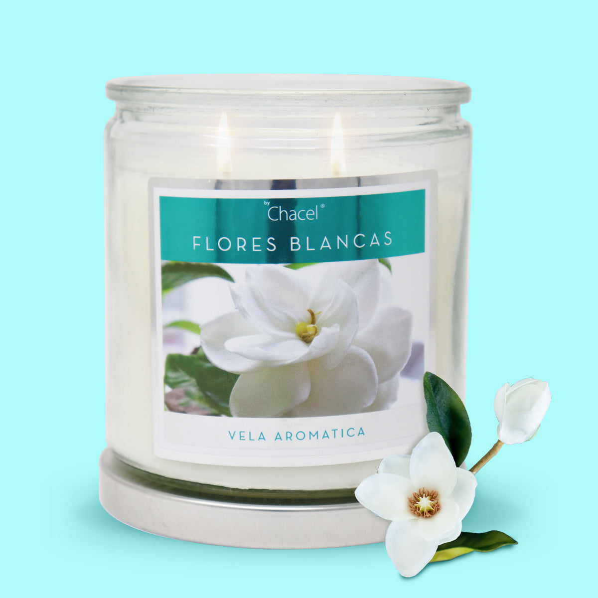 Vela Classic Flores Blancas Grande